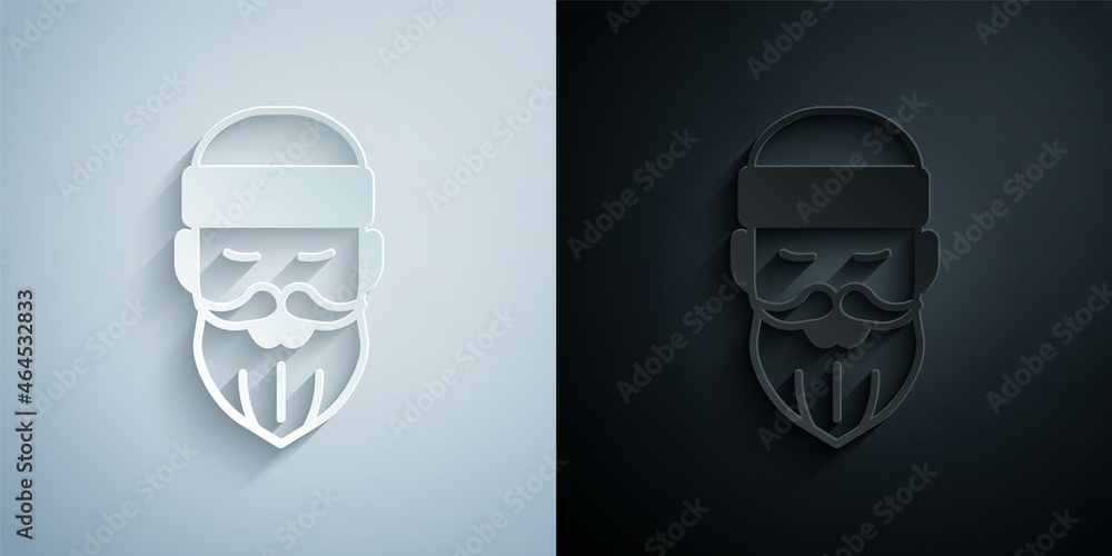 Paper cut Bearded lumberjack man icon isolated on grey and black background. Paper art style. Vector Paper cut Bearded lumberjack man icon isolated on grey and black background. Paper art style. Vector