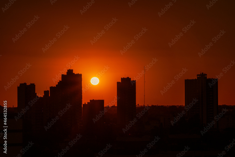 orange sunset with buildings