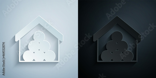 Paper cut Wooden logs icon isolated on grey and black background. Stack of firewood. Paper art style. Vector