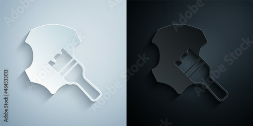 Paper cut Leather icon isolated on grey and black background. Paper art style. Vector