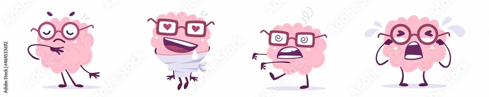 Fototapeta premium Vector set of creative illustration of emotional pink brain in g