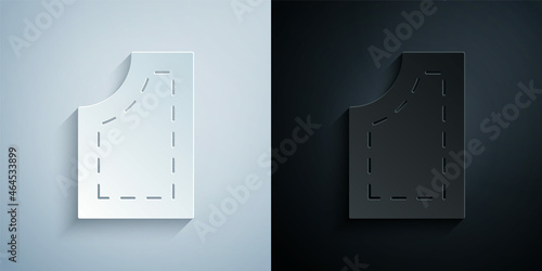 Paper cut Sewing pattern icon isolated on grey and black background. Markings for sewing. Paper art style. Vector