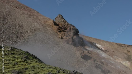 Iceland.Geothermal activity, Hot steam erupts from the ground. Martian landscape. photo