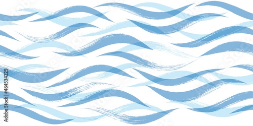 Seamless Wave Pattern, Hand drawn water sea vector background. Watercolor wavy beach brush stroke, curly grunge paint lines, modern design
