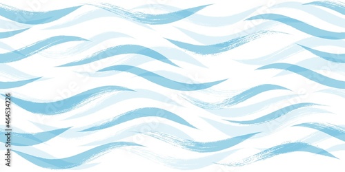 Seamless Wave Pattern, Hand drawn water sea vector background. Watercolor wavy beach brush stroke, curly grunge paint lines, modern design