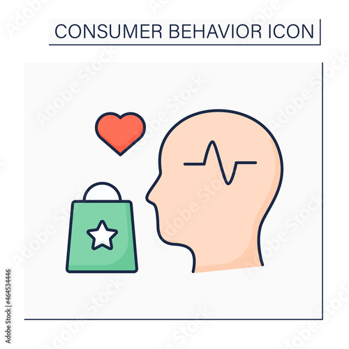 Impulse buying color icon.Unplanned decision about purchases. Tendency to buy unplanned goods and services. Shopaholism. Consumer behavior concept. Isolated vector illustration 