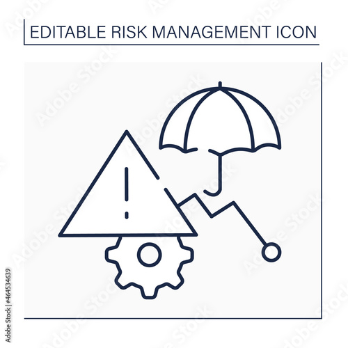 Risk mitigation line icon.Strategy to prepare for and lessen the effects of threats faced by companies. Business concept. Isolated vector illustration. Editable stroke photo