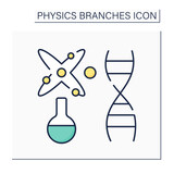 Biophysics color icon. Nature research through physical and physico-chemical phenomena. Origin, formation of vital activity. Physical branches concept. Isolated vector illustration
