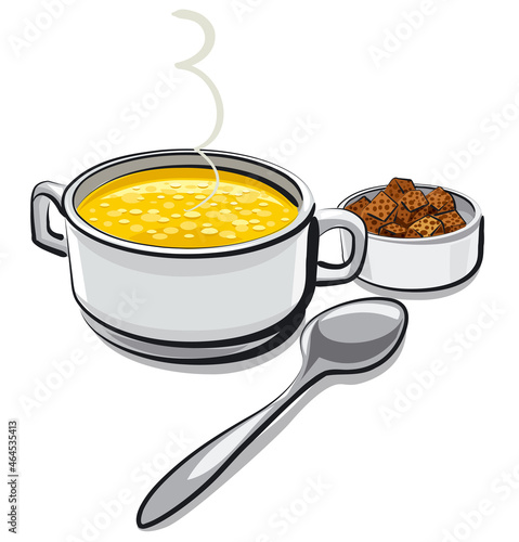 illustration of the hot chicken broath wth a rye toasts