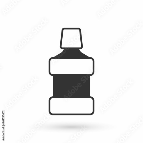 Grey Mouthwash plastic bottle icon isolated on white background. Liquid for rinsing mouth. Oralcare equipment. Vector