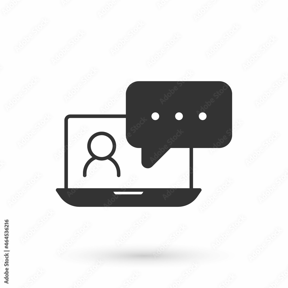 Grey Video chat conference icon isolated on white background. Online meeting work form home. Remote project management. Vector