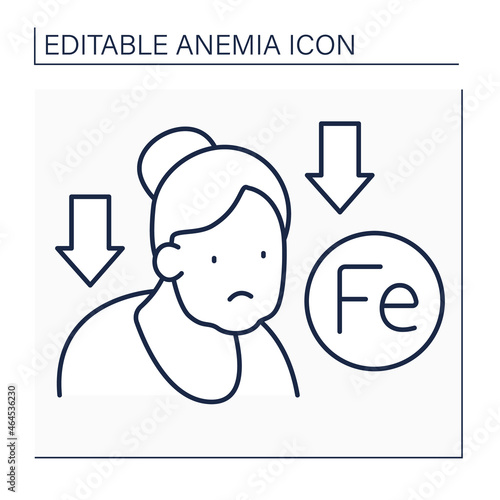 Anemia line icon. Lack of iron in adult woman immune system. Low life energy. Health protection concept. Isolated vector illustration. Editable stroke