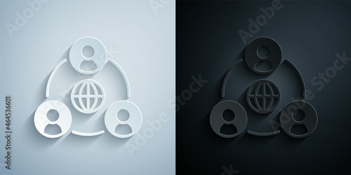 Paper cut Meeting icon isolated on grey and black background. Business team meeting, discussion concept, analysis, content strategy. Presentation conference. Paper art style. Vector