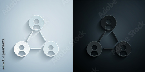 Paper cut Meeting icon isolated on grey and black background. Business team meeting, discussion concept, analysis, content strategy. Presentation conference. Paper art style. Vector