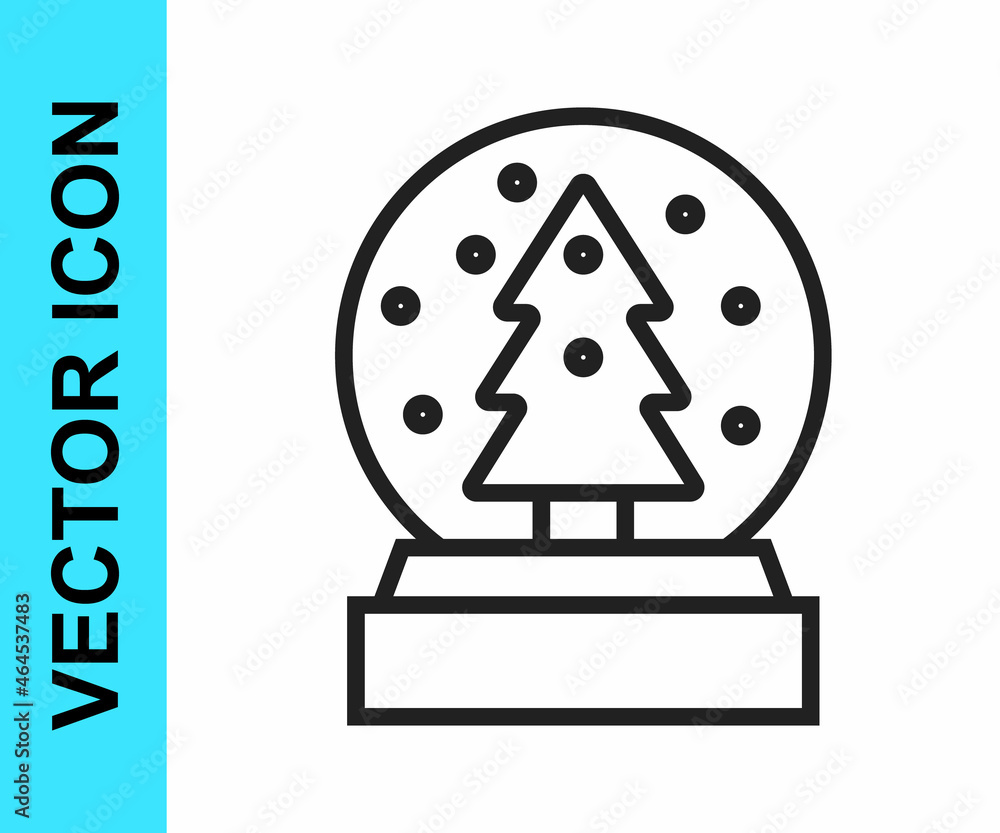 Black line Christmas snow globe with fallen snow and christmas tree icon isolated on white background. Merry Christmas and Happy New Year. Vector Black line Christmas snow globe with fallen snow and christmas tree icon isolated on white background. Merry Christmas and Happy New Year. Vector
