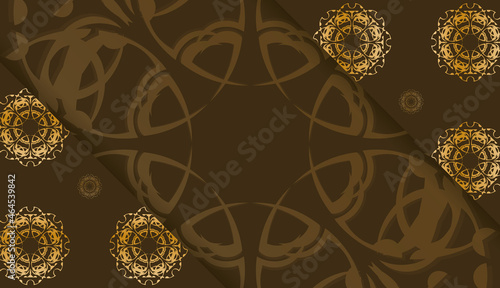 Baner of brown color with greek gold pattern for design under the text