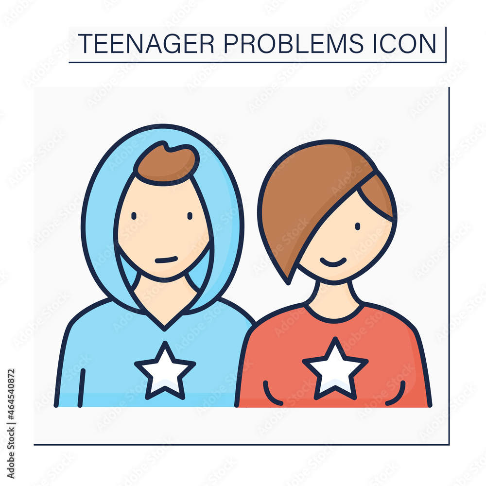 Appearance color icon. Body image. Self-expression. Changing appearance through fashion or belonging to group. Teenager problem concept. Isolated vector illustration Appearance color icon. Body image. Self-expression. Changing appearance through fashion or belonging to group. Teenager problem concept. Isolated vector illustration