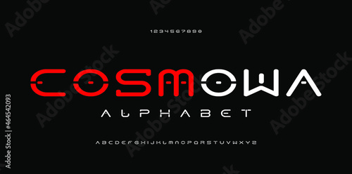 Abstract technology futuristic alphabet font. digital space typography vector illustration design. Typography technology electronic digital music future creative font.