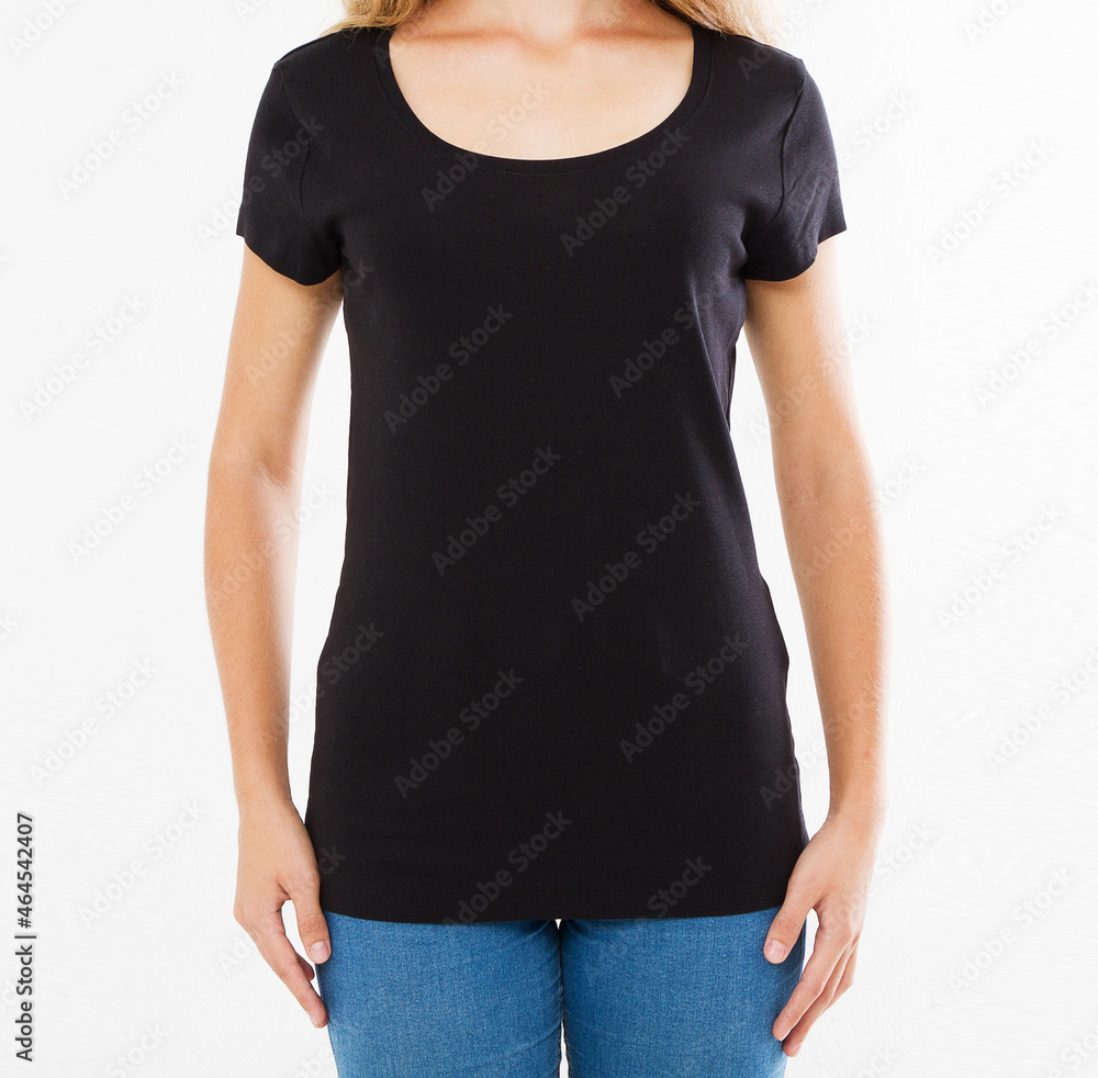 Obraz premium black t shirt mockup close up isolated on white