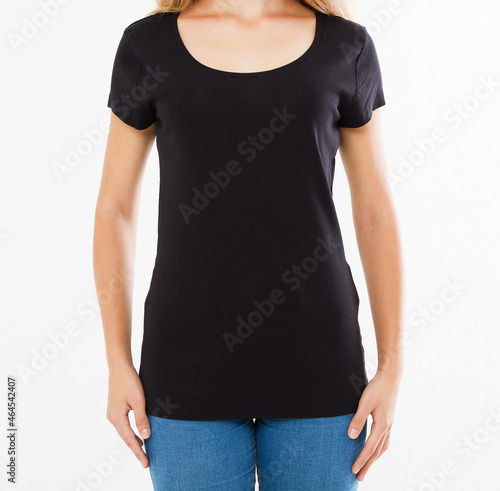 black t shirt mockup close up isolated on white