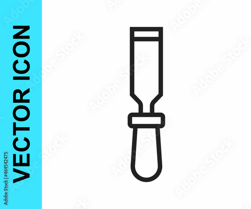 Black line Chisel tool for wood icon isolated on white background. Vector