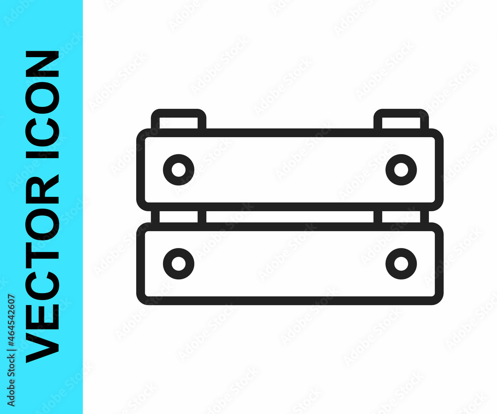 Black line Wooden box icon isolated on white background. Grocery basket, storehouse crate. Empty wooden container for vegetables, products. Vector Black line Wooden box icon isolated on white background. Grocery basket, storehouse crate. Empty wooden container for vegetables, products. Vector