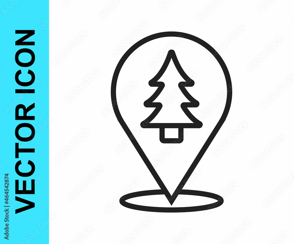 Black line Location of the forest on a map icon isolated on white background. Vector Black line Location of the forest on a map icon isolated on white background. Vector
