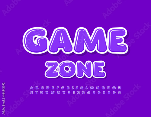 Vector modern Poster Game Zone. Creative Kids Font. Glossy Alphabet Letters and Numbers set