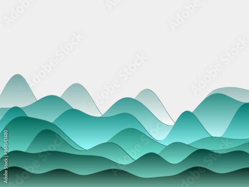 Abstract mountains background. Curved layers in teal colors. Papercut style hills. Superb vector illustration.