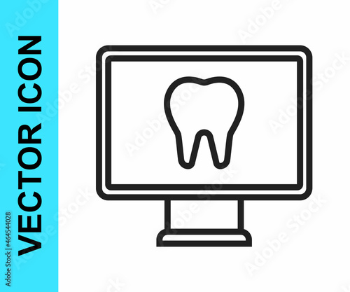 Black line Online dental care icon isolated on white background. Dental service information call center. Vector