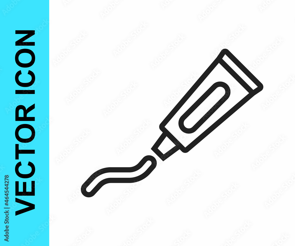 Black line Tube of toothpaste icon isolated on white background. Vector Black line Tube of toothpaste icon isolated on white background. Vector