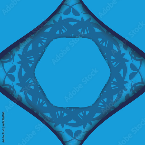 Blue postcard with Greek ornaments prepared for typography.