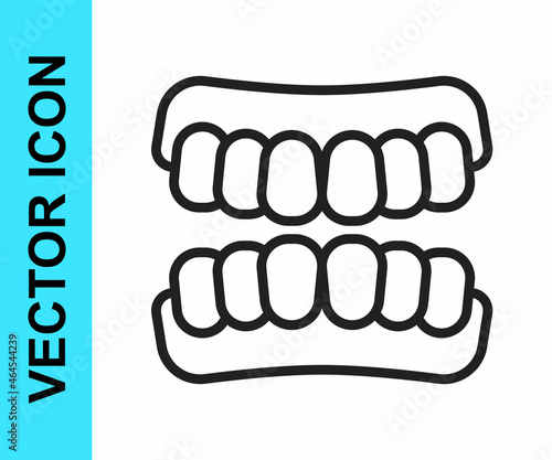 Black line Dentures model icon isolated on white background. Teeth of the upper jaw. Dental concept. Vector