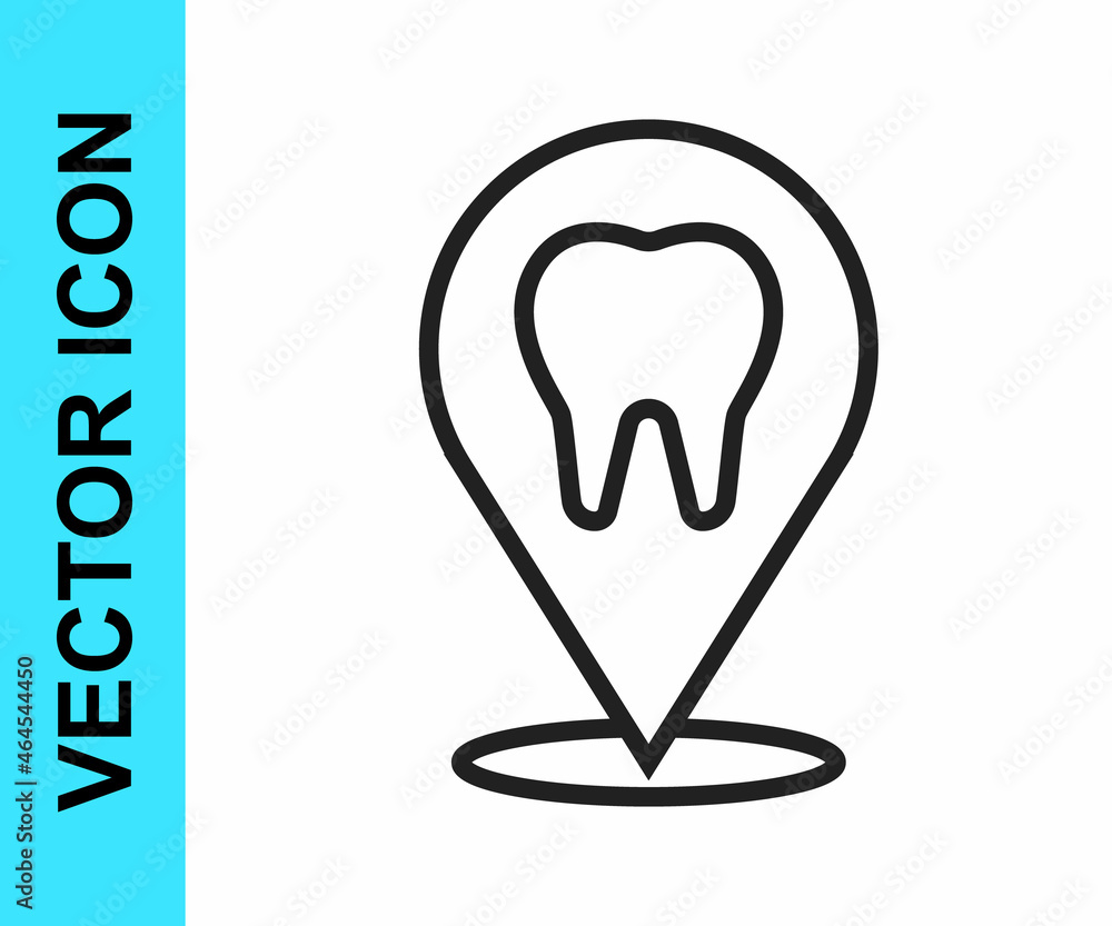 Black line Dental clinic location icon isolated on white background. Vector Black line Dental clinic location icon isolated on white background. Vector