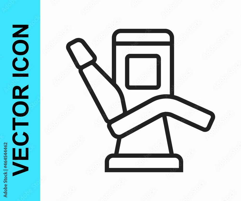 Black line Medical dental chair icon isolated on white background. Dentist chair. Vector Black line Medical dental chair icon isolated on white background. Dentist chair. Vector