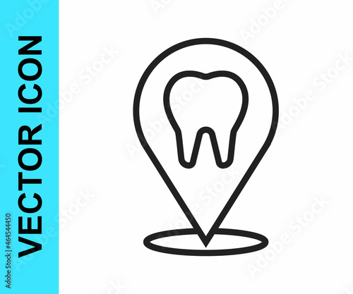 Black line Dental clinic location icon isolated on white background. Vector