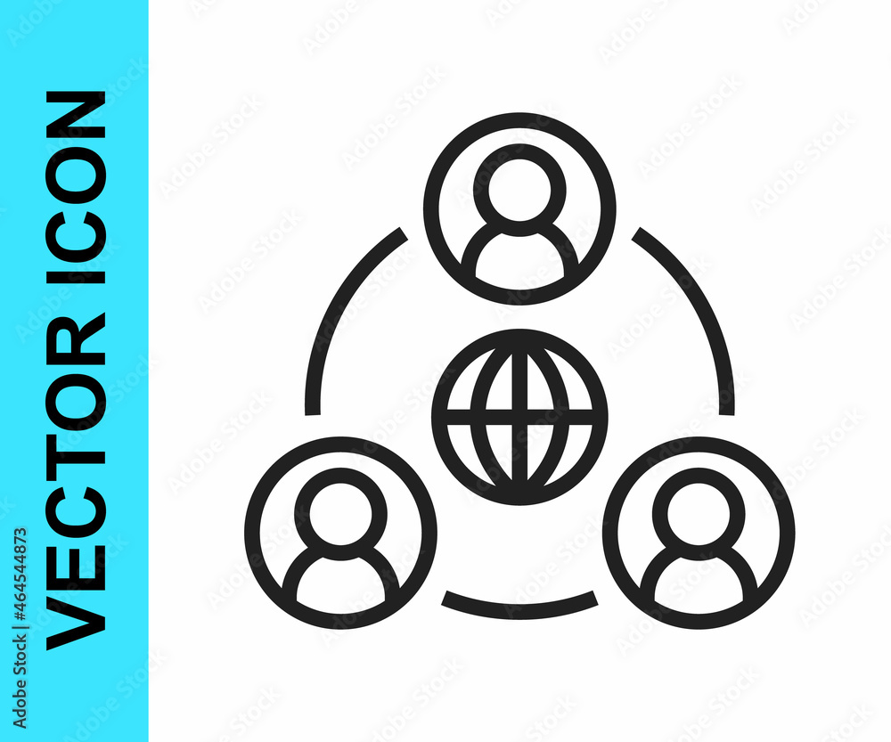 Black line Meeting icon isolated on white background. Business team meeting, discussion concept, analysis, content strategy. Presentation conference. Vector Black line Meeting icon isolated on white background. Business team meeting, discussion concept, analysis, content strategy. Presentation conference. Vector