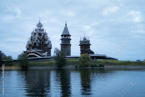 KIZHI, Karelia, September 2021, Museum on Lake Onega wooden building of the Church of the intercessionof the Most Holy Theolokos.