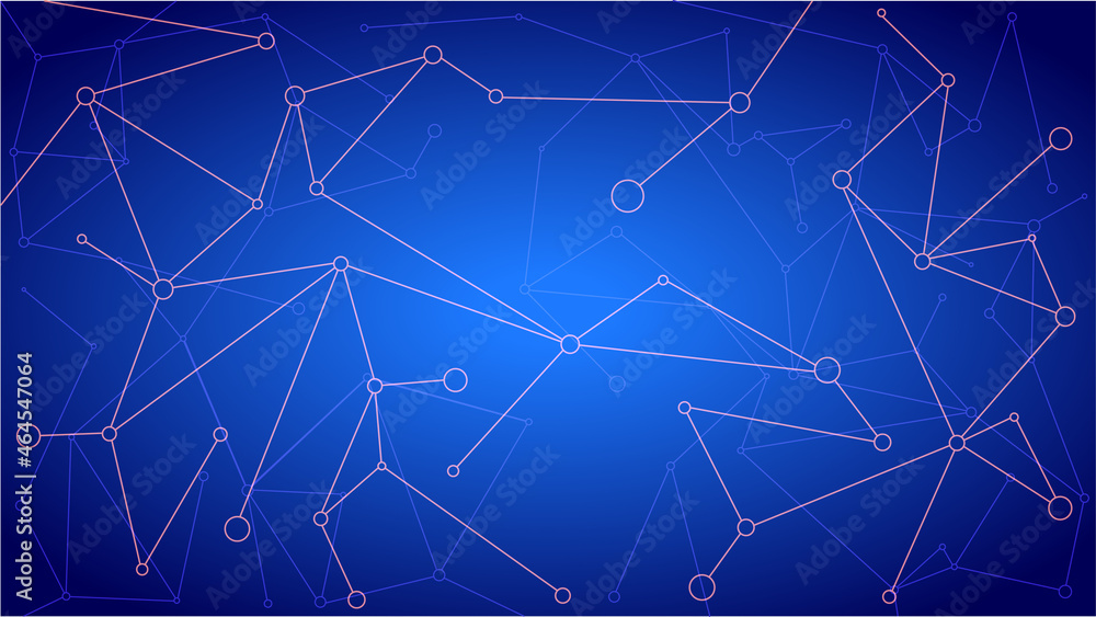 The connection is characteristic of molecular technology with geometric shapes on a dark blue background. Illustration Vector