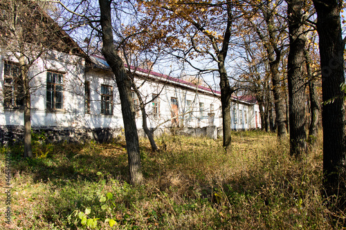 Old and new buildings of a medical institution in the countryside of Ukraine