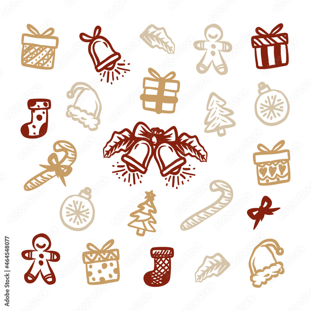 Icon set Christmas pattern cute baby, hand drawn card background template in doodle Icon set Christmas pattern cute baby, hand drawn card background template in doodle
