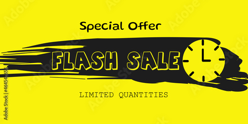 Banner for shops and online shopping, promotional materials and advertising campaign. Special offer, flash sale, limited quantities. Black and yellow colors