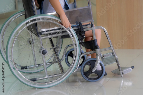 Wheelchairs in the hospital.Wheelchairs waiting for patient services. 