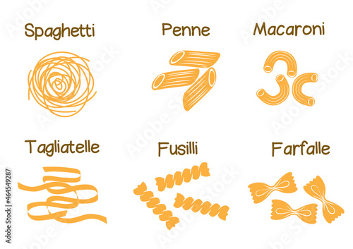 Various kinds of italian pasta tasty and delicious