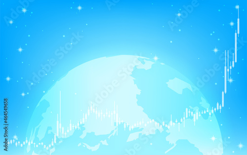 グローバルビジネスイメージ、ロウソク足のチャートと光る地球