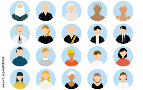 20人の人物アイコン、円形
