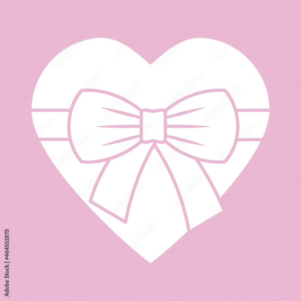 white heart with a bow on a pink background, symbol of love, flat vector illustration white heart with a bow on a pink background, symbol of love, flat vector illustration