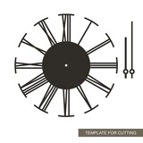 Stylish dial with Roman numerals. Wall clock with arrows in the loft style. Simple design, minimalism. Vector sample for plotter laser cutting of paper, plastic, wood carving, metal engraving, cnc. 