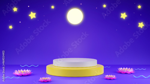 3D Render Loy Krathong Festival podium stage display background. Celebration night. 