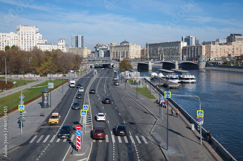 Moscow, Russia - October 9, 2021: Autumn view of the Berezhkovskaya embankment
